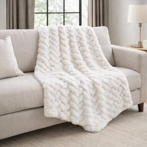Tahari Home Isla Plush Oversized Faux Fur Throw Blanket 50x70 weave patterned
